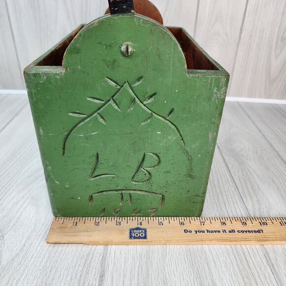 Vtg 1947 Wooden Box 12" X 9"x7" Green Carry All "Cold War Era" Tool Caddy Handle - Picture 11 of 16